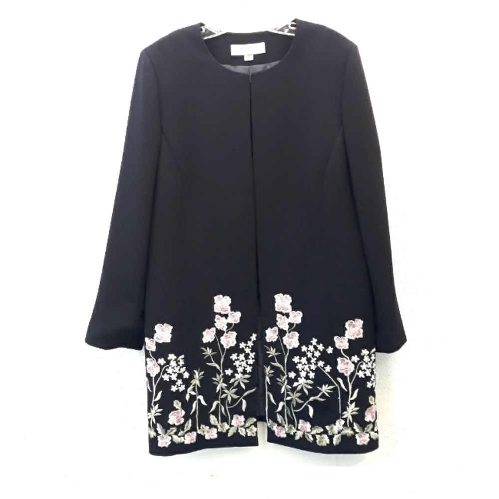 Tahari Arthur S. Levine Long Sleeves Embroidered Open Long Cardigan Siz…